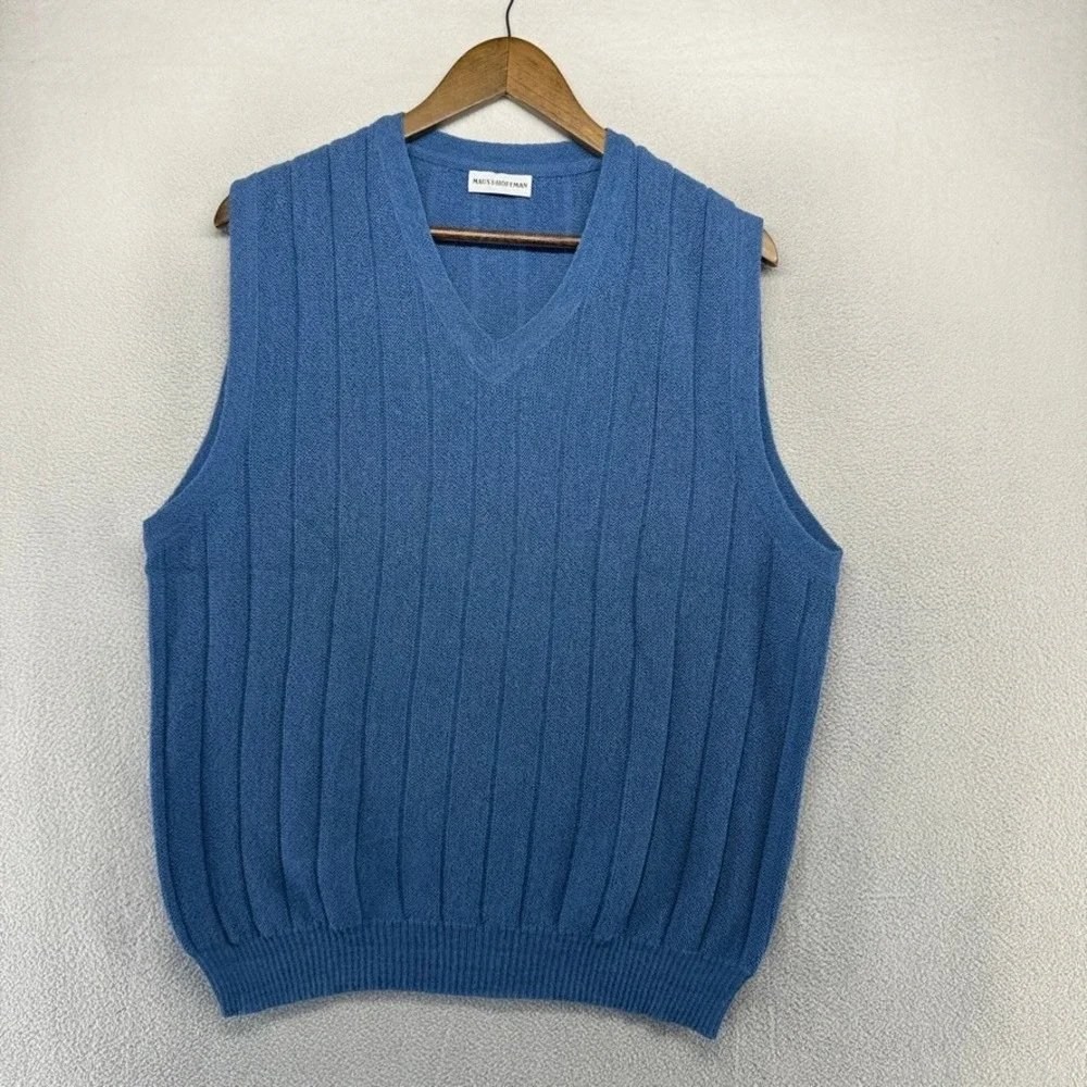 Vintage Maus Hoffman Sweater Vest Mens Medium Blue Alpaca V Neck Peru 90s V neck